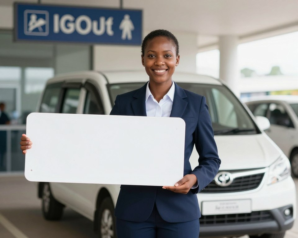 driver holding airport pickup sign