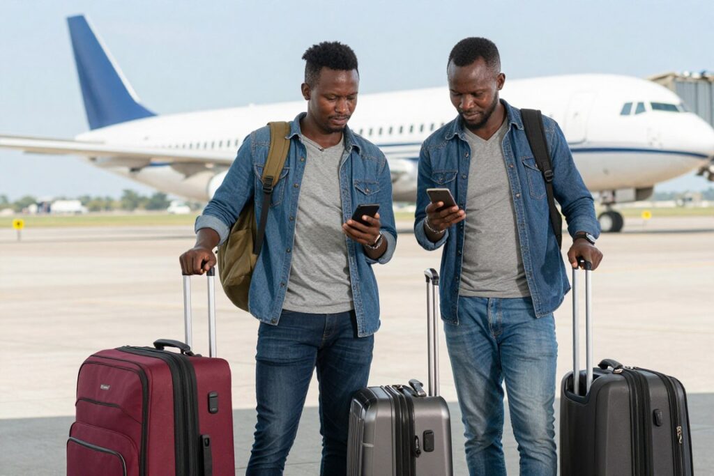 travelers comparing airport transfer options